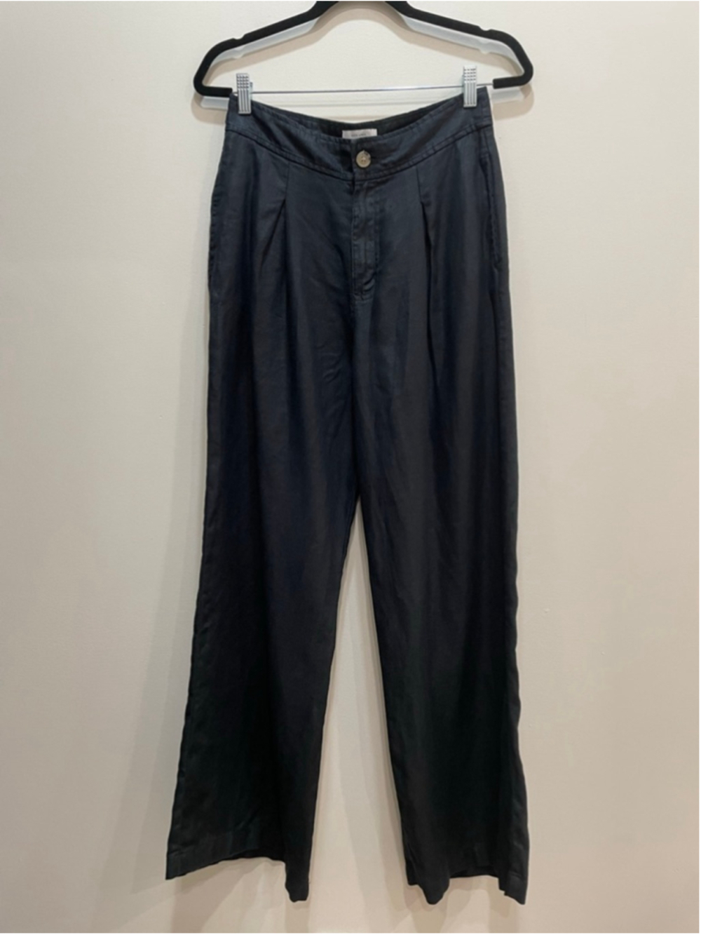 H Halston Black Linen Wide Leg High Rise Pants 6 Pleated Front Office Resort